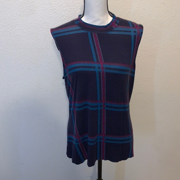 Apt 9 blue plaid stretchy sleeveless top - Picture 1 of 6